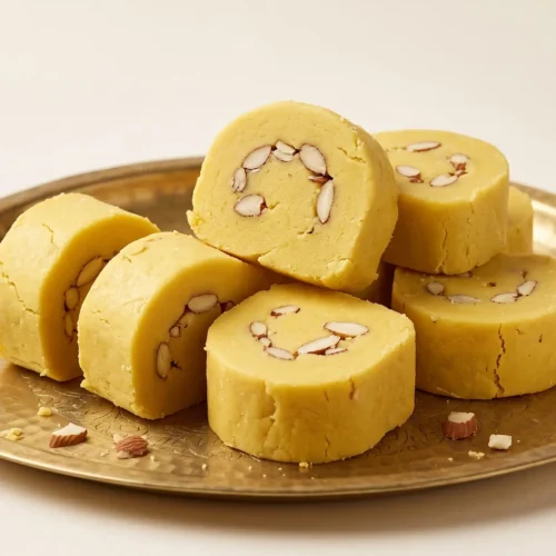 Fresh Kasuri Patisa flaky sweet made with desi ghee and garnished with almonds and pistachios