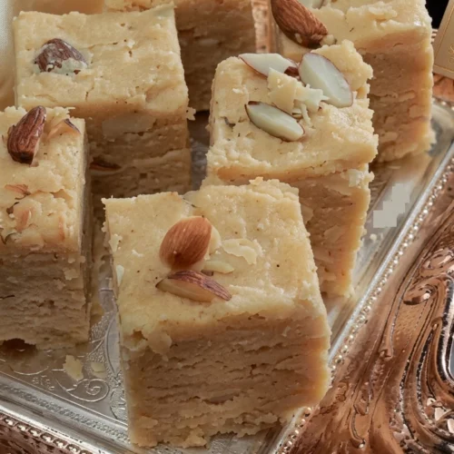 Fresh Kasuri Patisa flaky sweet made with desi ghee and garnished with almonds and pistachios